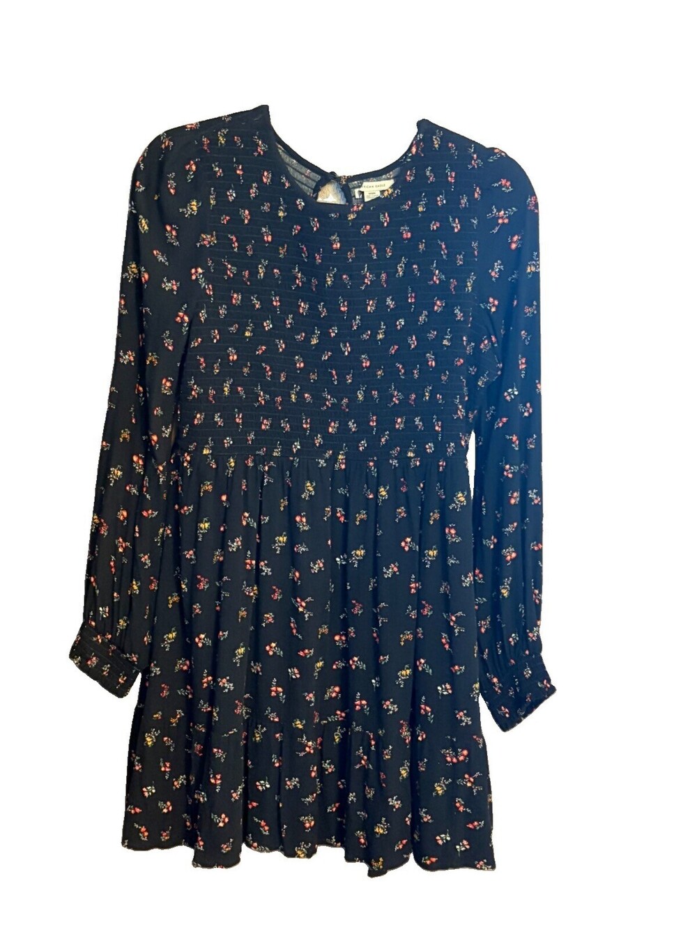 American Eagle Black Floral Long Sleeve Midi Dress Cottagecore Size M India